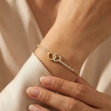 Baleno Concept 925 Ayar Gümüş Zirkon Taşlı Ikili Iç Içe Geçmiş Kalp Figürlü Su Yolu Bileklik