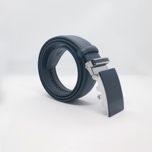 Paşala Leather Erkek Klasik Otomatik Raylı Sistem Suni Deri Kemer Lacivert 3,5 cm Dikişli Deliksiz Dayanıklı Tokalı