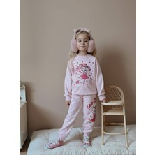 ButumiKids Kız Çocuk Karakter Baskılı 3 Iplik Şardonlu Pamuk Kumaş Alt Üst Takım