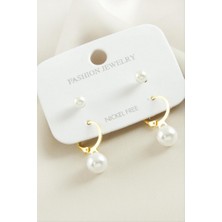 Zero Land Gld-Spt- 4 Adet Sallantılı Inci Küpe - Sarı