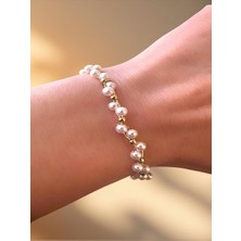 QA Quella Accessories Özel Seri Incili Tasarım 14 Ayar Altın Kaplama Gold Bileklik 16+5 cm