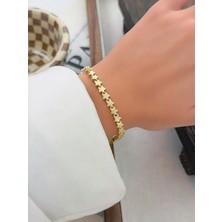 QA Quella Accessories Rodyum Düz Yıldız Sıralı 14K Altın Kaplama Gold Bileklik 16+2 cm