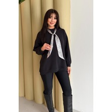 Balenbi Premium Modal Fular Detaylı Bisiklet Yaka Oversize Tunik 1177