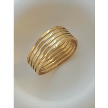 QA Quella Accessories Çelik Kalın Dalga Çizgiler Gold Kelepçe Bileklik Iç Çapı: 6 cm / Çevresi: 19 cm