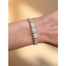 QA Quella Accessories Rodyum Zikzak Zirkon 14 Ayar Altın Kaplama Gold Bileklik 16+2 cm