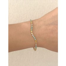 QA Quella Accessories Rodyum Soft Renkli Tasarım Zirkon Su Yolu 14K Gold Bileklik 16+2 cm