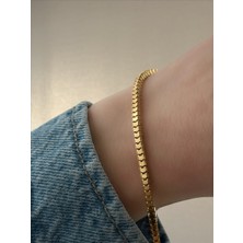 QA Quella Accessories Çelik Kare Köşeli Altın Kaplama Gold Zincir Bileklik 18+5 cm