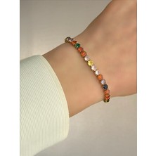 QA Quella Accessories Çelik Renkli Zirkon Su Yolu 14 Ayar Altın Kaplama Gold Bileklik 17+2 cm