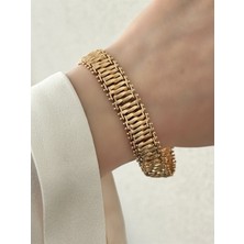 QA Quella Accessories Xuping Ikonik Örgü 14K Soft Rose-Gold Kalın Bileklik 21 cm