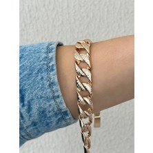 QA Quella Accessories Xuping Kalın Gurme Zirkon 14K  Soft Rose-Gold Bileklik 21 cm