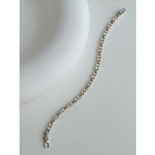 QA Quella Accessories Çelik-Rodyum x   Zirkon Gümüş Gold Detay Su Yolu Bileklik 16+1 cm