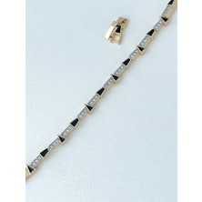 QA Quella Accessories Rodyum Tasarım Siyah Beyaz Zirkon Taş 14 Ayar Altın Kaplama Gold Bileklik 16+2 cm