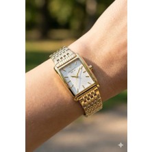 Gant Japon Mekanizma Kadın Kol Saati | Altın Renk Çelik Kordon, Beyaz Dikdörtgen Kadran, 24MM