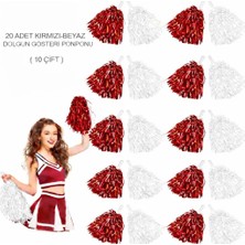 Livenda Kırmızı - Beyaz Metalik Dolgun Gösteri Ponponu 20 Adet (10 Çift)