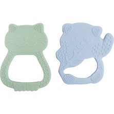 Pandish Besties Silikon Diş Kaşıyıcı Buz Mavisi Panda & Yeşil Kedi (2 Adet)