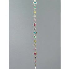 QA Quella Accessories Rodyum Mg  7  Renkli Zirkon 14K Gold Bileklik 17+2 cm