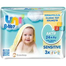 Uni Baby Aktif Sensitive Bebek Islak Mendil 5 Adet Kokusuz 100 Yaprak 24+ Ay İçin Hassas Temizlik