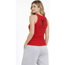 Emh Store Fitilli Atlet Sıfır Yaka Slim Fit Arka Baskılı Spor Atlet - Kırmızı