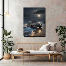 Artprinta Ay Işığında Klasik Araba Kanvas Tablo – Retro & Deniz Temalı Modern Duvar Dekoru