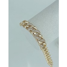 QA Quella Accessories Rodyum Geniş Halka Geçme Zirkon Gurmet 14 Ayar Altın Kaplama Gold Bileklik 16+2 cm