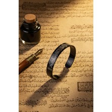 Siyah Ayetel Kürsi Nalı Şerif Yazılı Çelik Bileklik Ayarlanabilir Paslanmaz Kararmaz Dualı Unisex