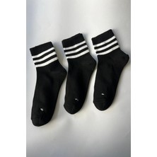Admera Premium Admera 3’lü Unisex Siyah Çizgili Kolej Çorabı - Pamuklu Tenis Stil Spor Sneaker Set