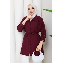 Pamuk Butik Kadın Beli Tünel Geçişli Cepli Gömlek -PMK532