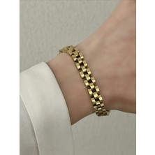 QA Quella Accessories Çelik R   14 Ayar Altın Kaplama Gold Kesme Bileklik 20 cm