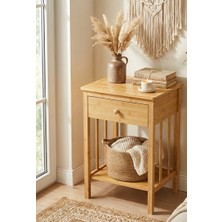 Robin Home Doğal Bambu Tek Çekmeceli Raflı Komodin Yan Sehpa