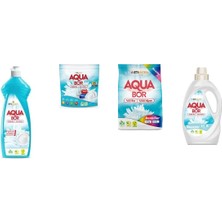 Aquabor Doğal Mineralli Elde Bulaşık + Tablet + 4 kg Renkliler + Sıvı Beyaz 4 Lü Set