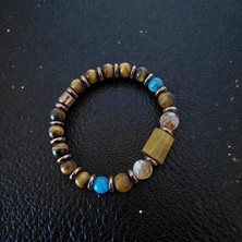 Mga Doğaltaş A+ Plus Tasarım Kaplan Gözü & Sitrin Doğal Taş Bileklik – 10MM Faset Kesim & 8mm Kaplan Gözü – Hematit Bakır Detaylı – %100 Hakiki – Unisex