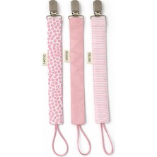 Glory Baby 3'lü Set Emzik Askısı - Emzik Zinciri - Emzik Tutacağı - %100 Pamuk - Pudra Pembe Desenli