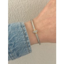 QA Quella Accessories Rodyum Top Tasarım Gümüş-Gold Ayarlanabilir Bileklik