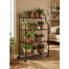 Modern Siyah Tekerlekli 4 Katlı Metal Çiçeklik Standı: Çok Amaçlı Mutfak,kitaplık&dekoratif Lüks Stand