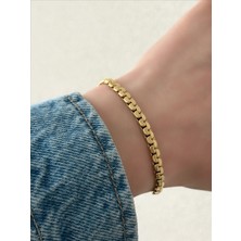 QA Quella Accessories Çelik Dalga Desen Ezme Zincir 14K Gold Bileklik 17+5 cm