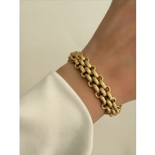 QA Quella Accessories Çelik Hasır Görünümlü Vintage Gold Bileklik 16+5 cm