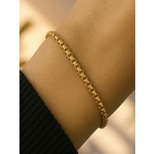 QA Quella Accessories Çelik Desenli Silindir Gold Bileklik 17+5 cm