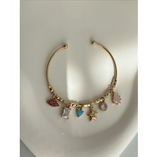 QA Quella Accessories Rodyum Bebe Boy Zirkon Sembol Detay Soft Gold Ayarlanabilir Charm Bileklik