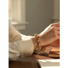 QA Quella Accessories Çelik Kalın Halka Sarmal Altın Kaplama Gold Zincir Bileklik 17+5 cm