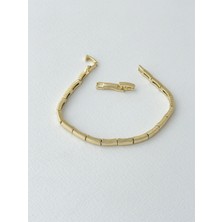 QA Quella Accessories Rodyum Ince Dikdörtgen Tasarım 14 Ayar Altın Kaplama Gold Bileklik 16+2 cm