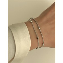 QA Quella Accessories Çelik Ikili Topçuk Sıralı Gümüş Bileklik 16+5 cm