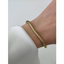QA Quella Accessories Çelik Kalın Çizgi Silindir 14K Gold Bileklik 18+5 cm