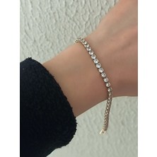 QA Quella Accessories Çelik Zirkon Su Yolu 14K Gold Bileklik 17+3 cm