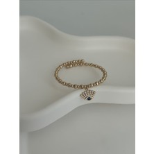 QA Quella Accessories Rodyum Bebe Boy Topçuk Nazar Göz Zirkon Ayarlanabilir Bileklik