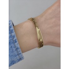 QA Quella Accessories Çelik Yıldız Şerit  Gold Kelepçe Bileklik Iç Çap: 5,7 cm / Çevresi: 19 cm