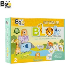 4 Adet Bee Smart Doğal Ahşap Hayvan Blokları Eğitici Denge Oyunu