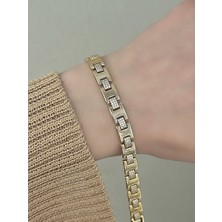 QA Quella Accessories Xuping Zirkon Taş Detay Içiçe Geçmeli 14K Altın Kaplama Gold Bileklik 16,5+2 cm