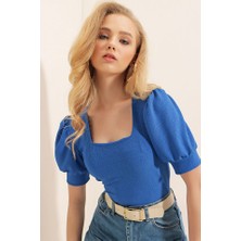 Emh Store 0409 Kare Yaka Örme Bluz - Saks