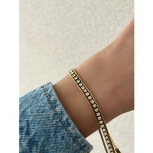 QA Quella Accessories Çelik Üçlü Zirkon Su Yolu Gold Bileklik 17+5 cm