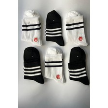 Admera Premium Admera 6’lı Unisex Siyah Beyaz Çizgili Kolej Çorabı Seti Avantajlı Pamuklu Karma Sneaker